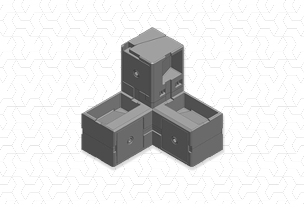 Giunto 3 vie per tubolari quadri trafilati 50x50x2mm