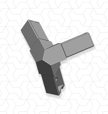 Giunto 3 vie ruotato a 45 gradi 20x20x1mm