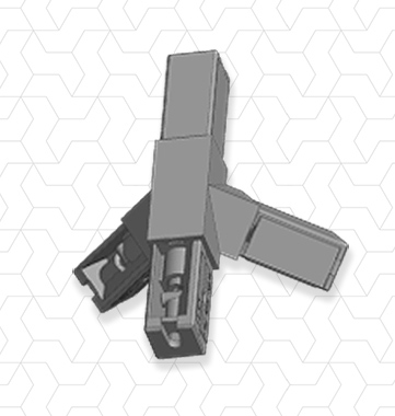 Giunto 4 vie ruotato 45 gradi, piedino 20x20x1mm