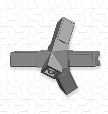 Giunto 4 vie ruotato 45 gradi, piedino 20x20x1mm